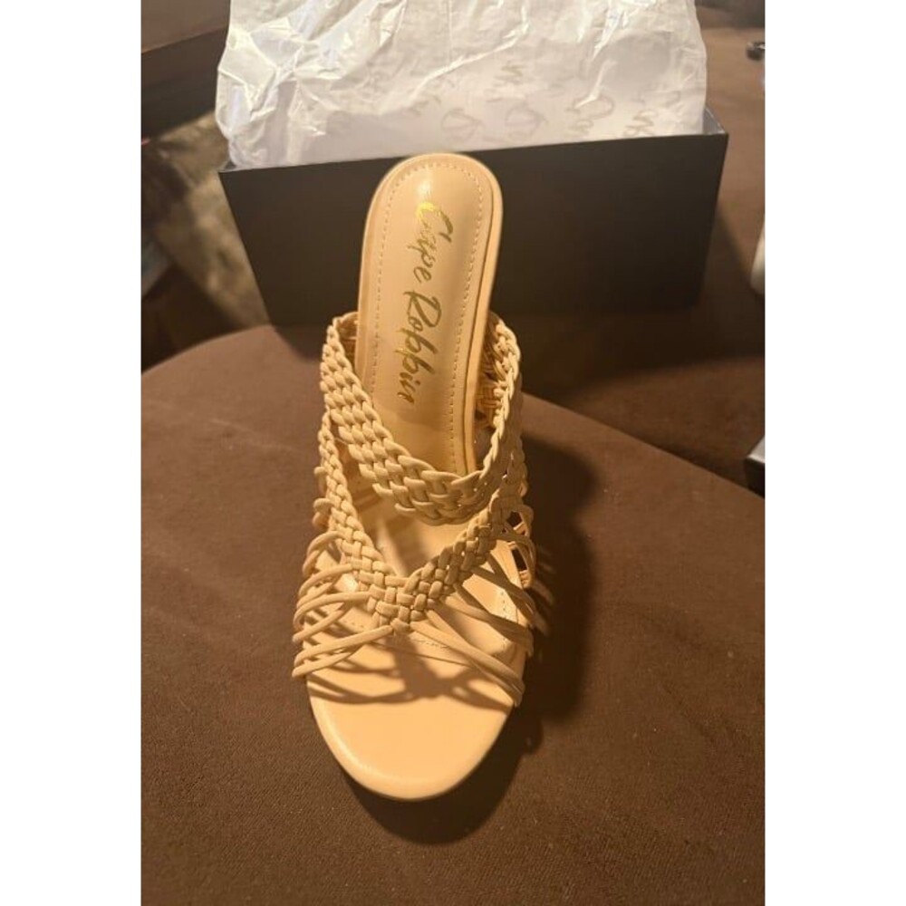 Cape Robbin Nude Strappy Braided Heels Slip On Sandals
